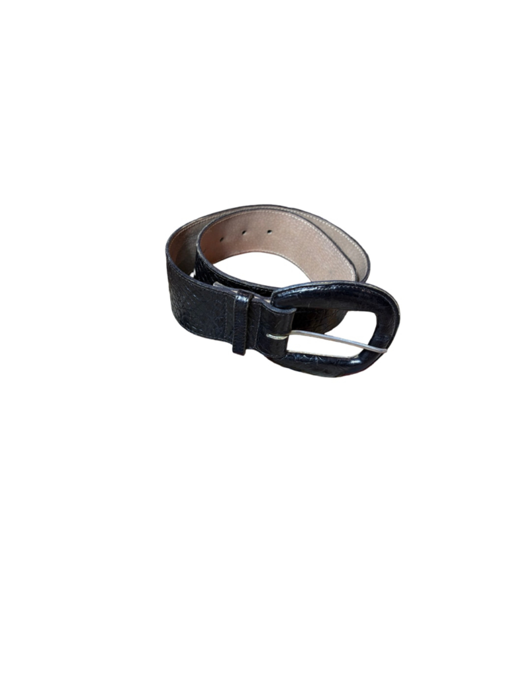 MZ New York Black Croc Embossed Wide Leather Belt Wrapped Buckle Small